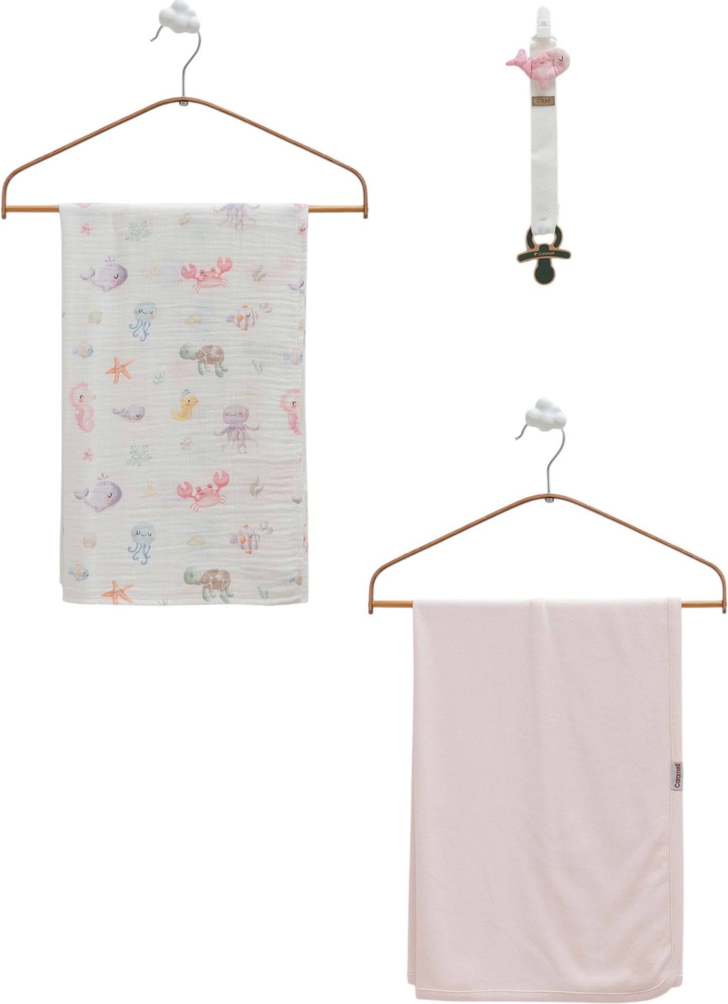 Caramell Basic Baby Blanket, Muslin Blanket & Pacifier Holder Set – Pink- 80X85/85X90cm