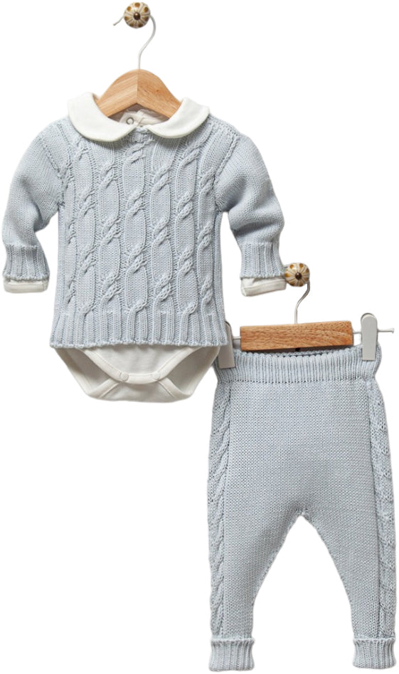 Nipperland Baby Boy Blue Sweater, Body & Pants Set