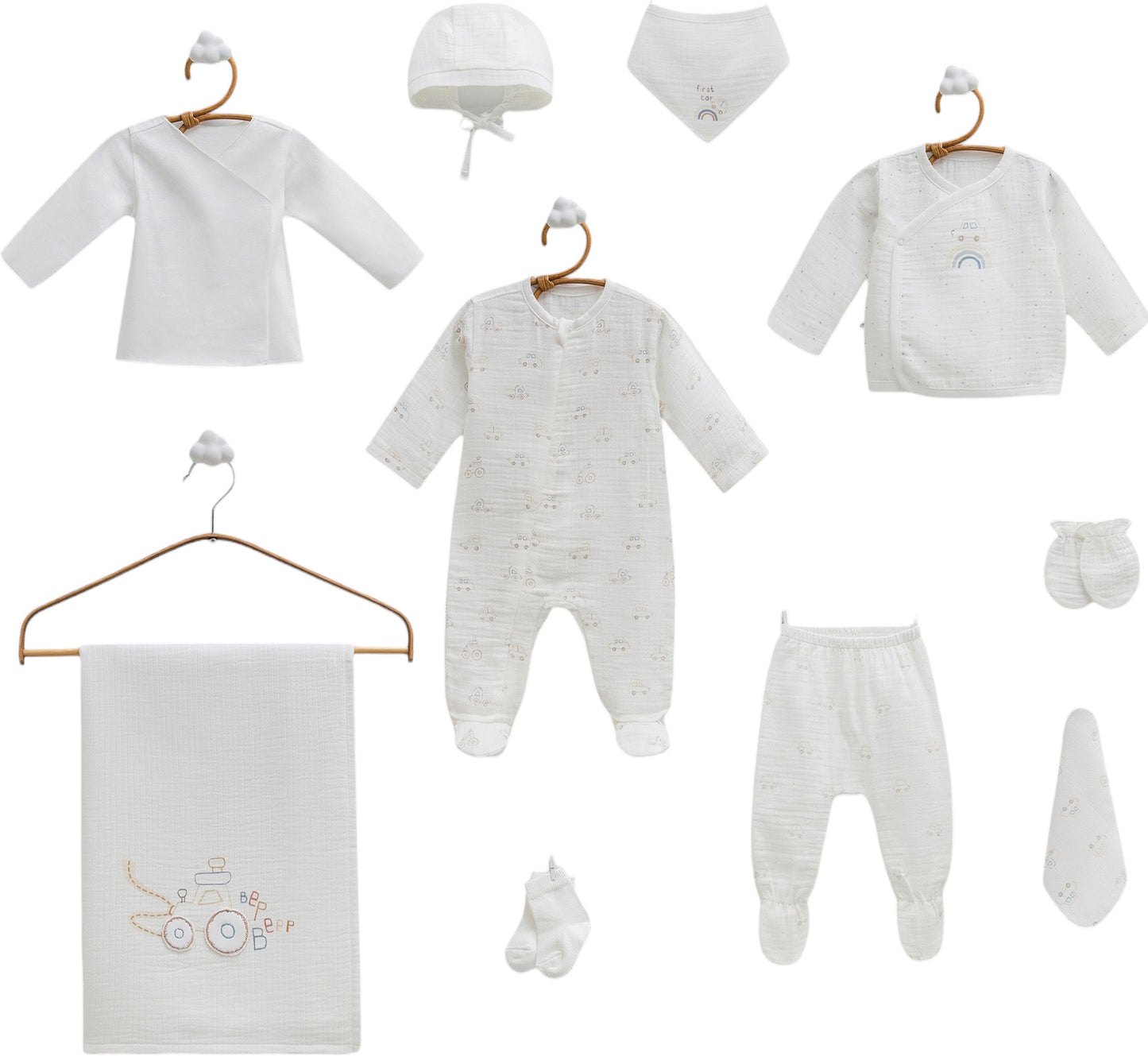 Caramell First Car 10-Piece Baby Boy Set – Ecru