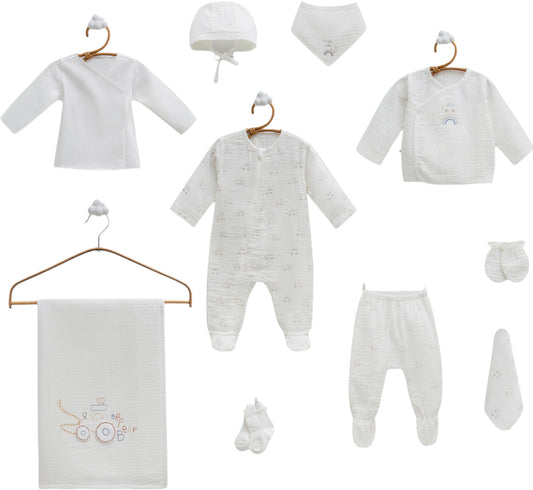 Caramell First Car 10-Piece Baby Boy Set – Ecru