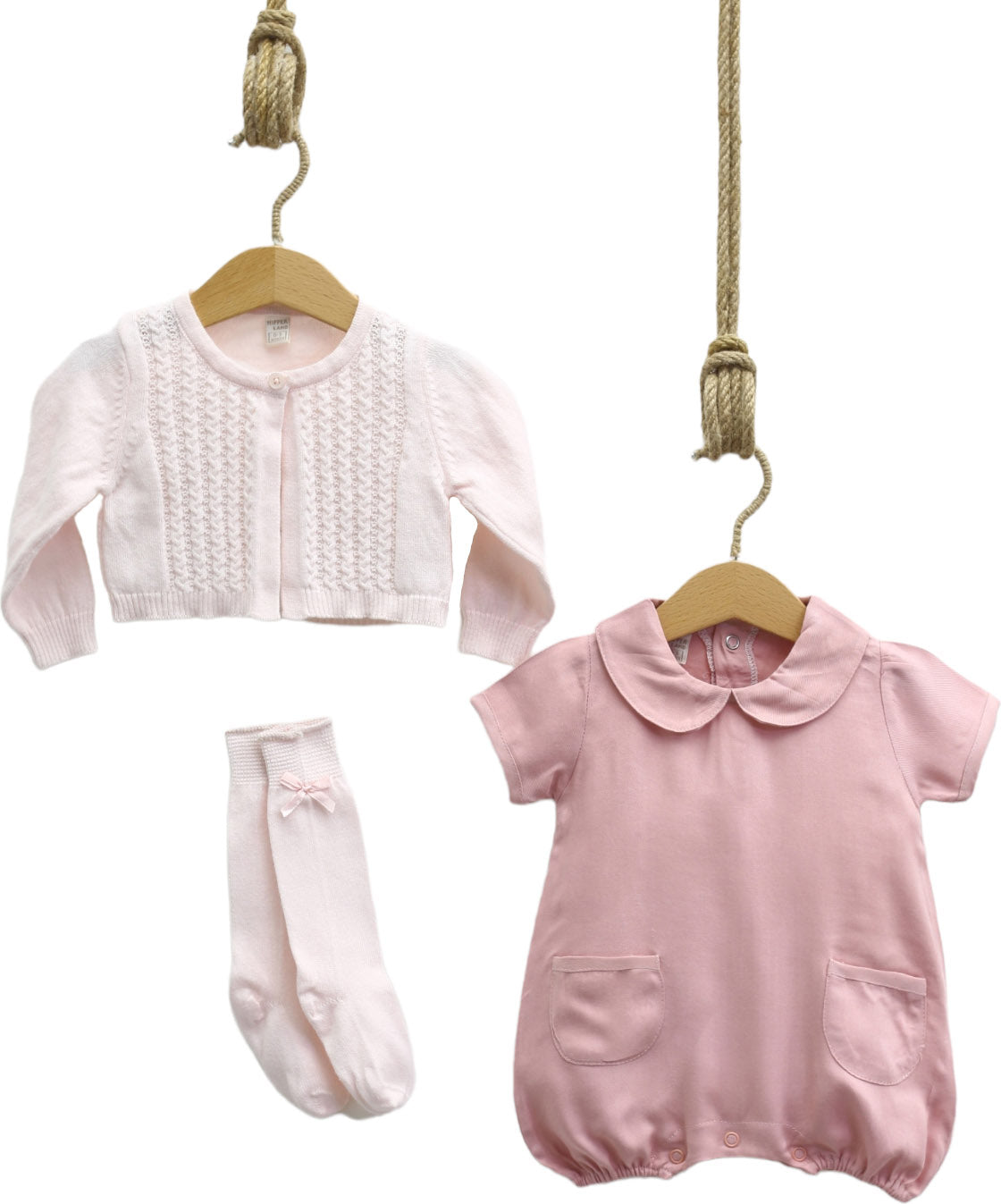 Nipperland Baby Girl Pink Knitwear Set with Overalls, Bolero & Socks
