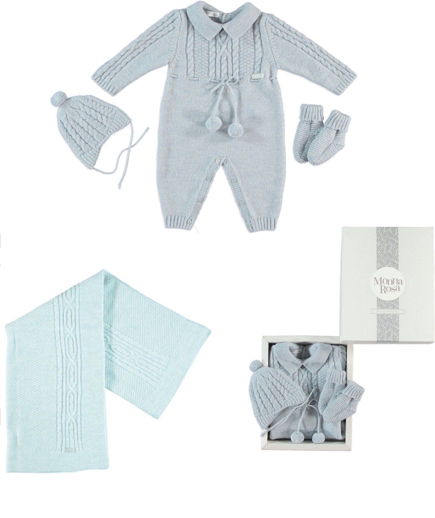 Monna Rosa Baby Boy Overalls, Hat, Socks & Blanket Gift Set - Blue