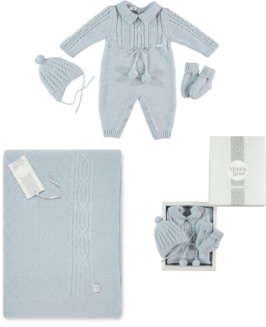 Monna Rosa Baby Boy Overalls, Hat, Socks & Blanket Gift Set - Blue
