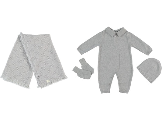 Monna Rosa Unisex Overalls, Hat, Socks & Cotton Blanket Gift Set - Grey