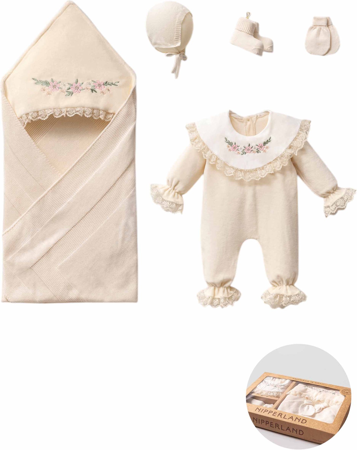 Nipperland Baby Girl Cream 5-Piece Flower Set