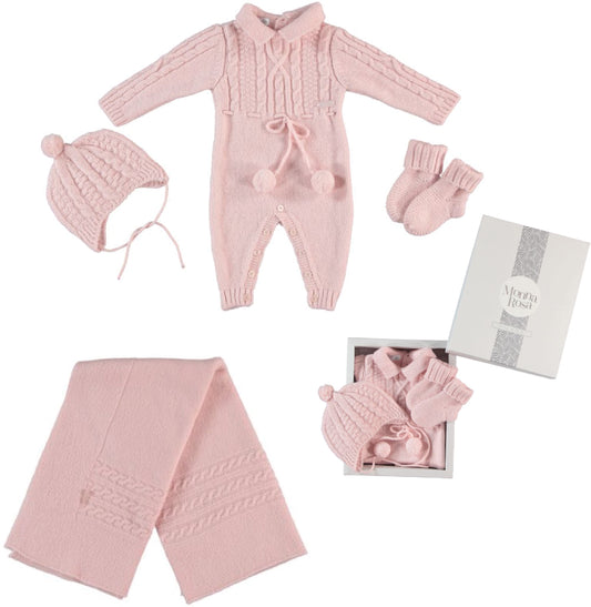 Monna Rosa Baby Girl Overalls, Hat, Socks & Cotton Blanket Gift Set - Pink