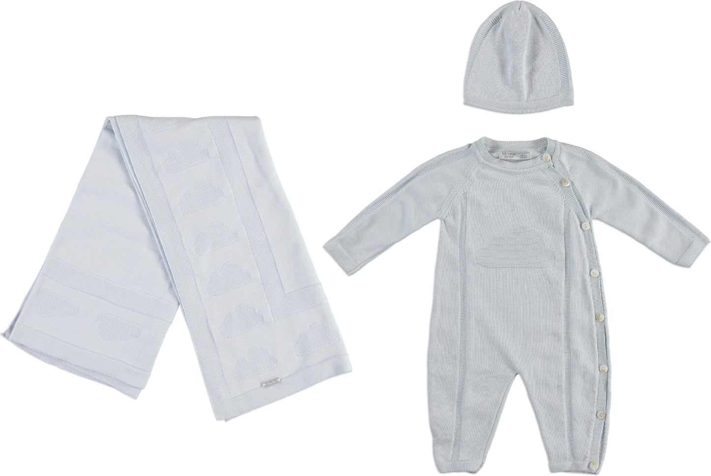 Monna Rosa Baby Boy Knitted Overalls, Hat & Blanket Gift Set - Blue