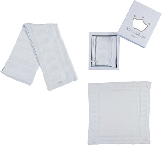 Monna Rosa Baby Boy Knitted Overalls, Hat & Blanket Gift Set - Blue