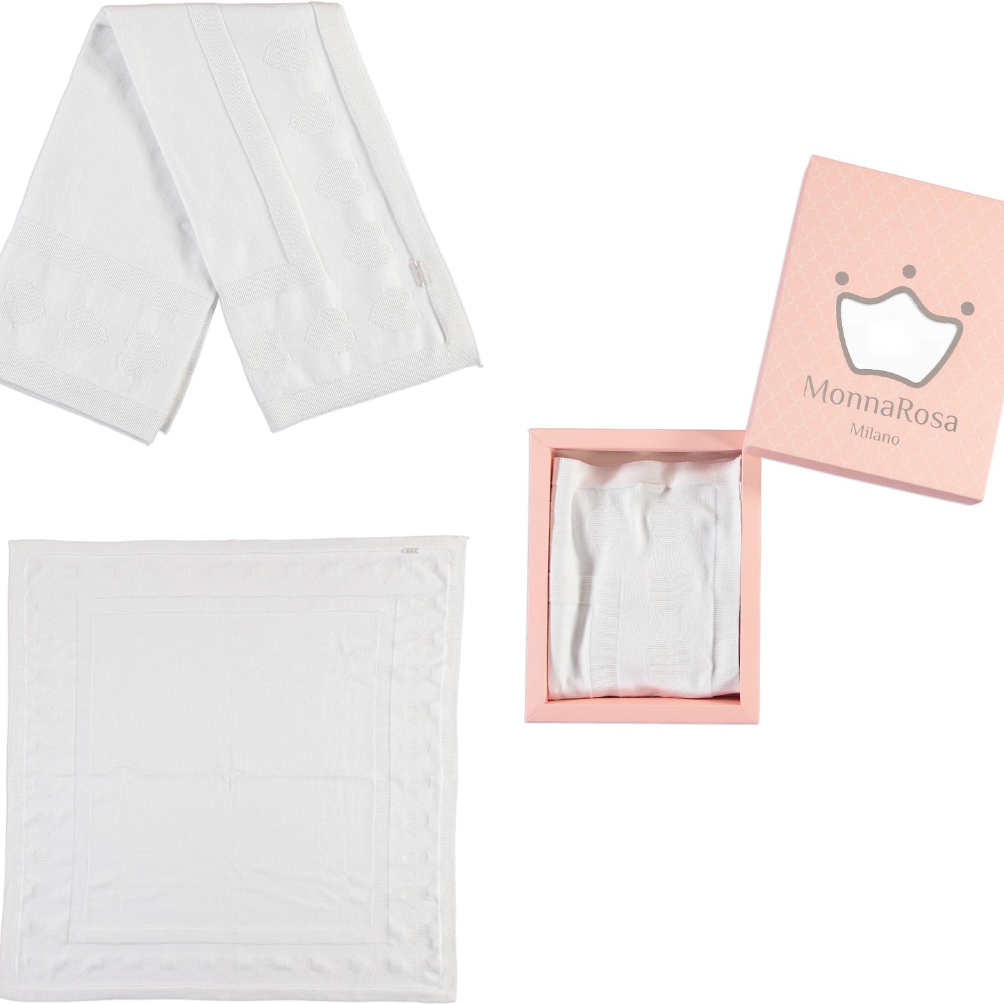 Monna Rosa Baby Girl Knitted Overalls, Hat & Blanket Gift Set - Ecru