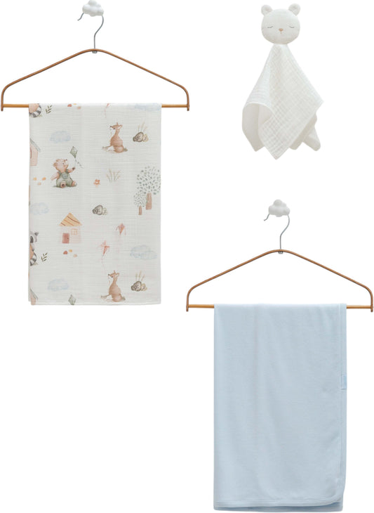Caramell Basic Baby Blanket, Blanket & Handkerchief Set – Blue-80X85/85X90