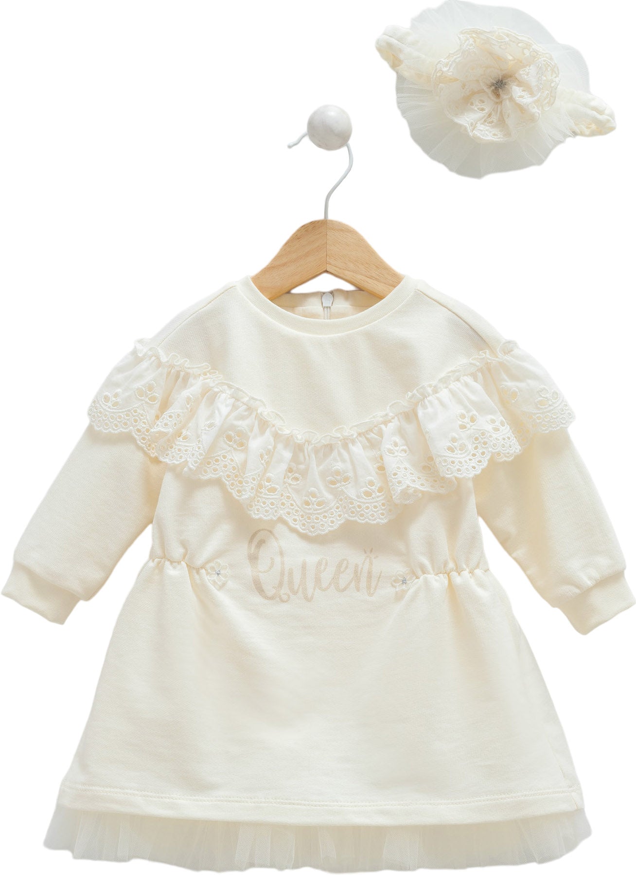 Caramell Shine Baby Girl Dress & Headband Set – Cream