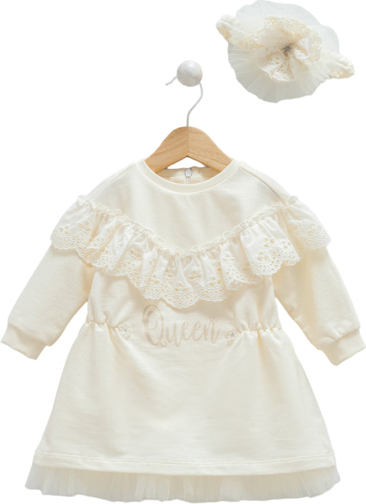 Caramell Shine Baby Girl Dress & Headband Set – Cream