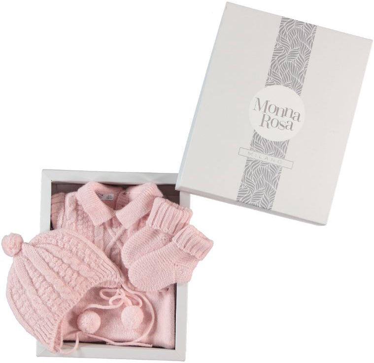 Monna Rosa Baby Girl Overalls, Hat, Socks & Cotton Blanket Gift Set - Pink