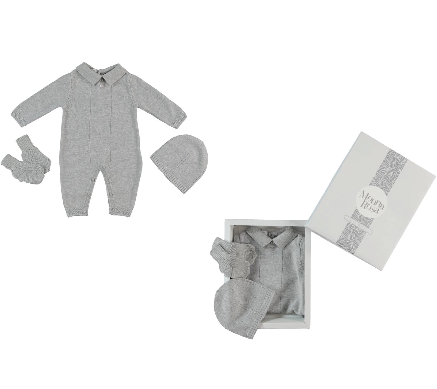 Monna Rosa Unisex Overalls, Hat, Socks & Cotton Blanket Gift Set - Grey